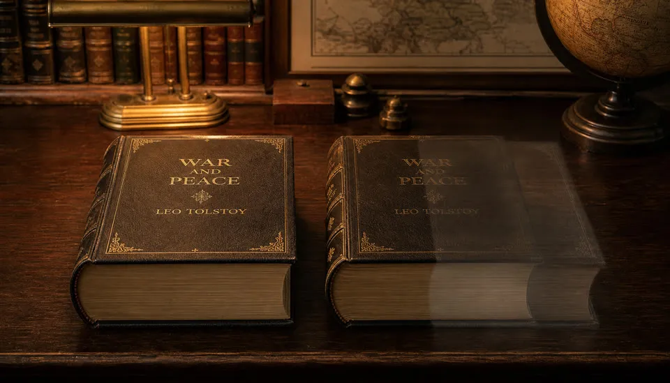 ≈ 1.3 × War and Peace copies of War and Peace, drawn to scale
